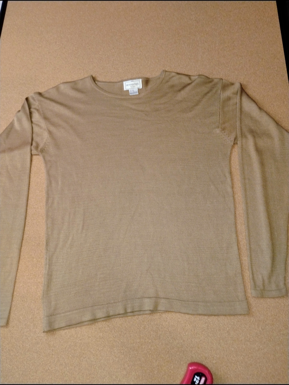 Henri Bendel Women's Brown 100% Silk Long-Sleeved Pullover Top Crew Neck SZ L